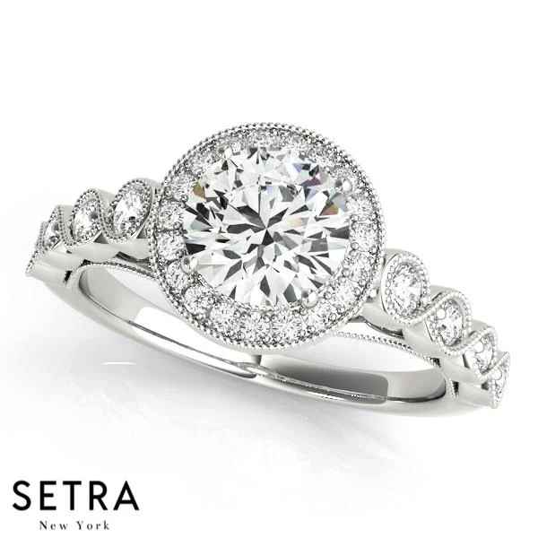 Petra Milgrain Cathedral Halo Engagement Ring with Bridge Accent