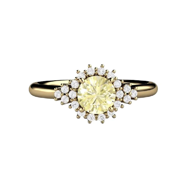 Lemon Yellow Sapphire Engagement Ring Vintage Cluster with Diamonds