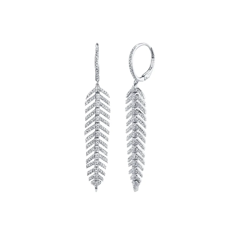 Shy Creation Diamond Feather Dangle Earring