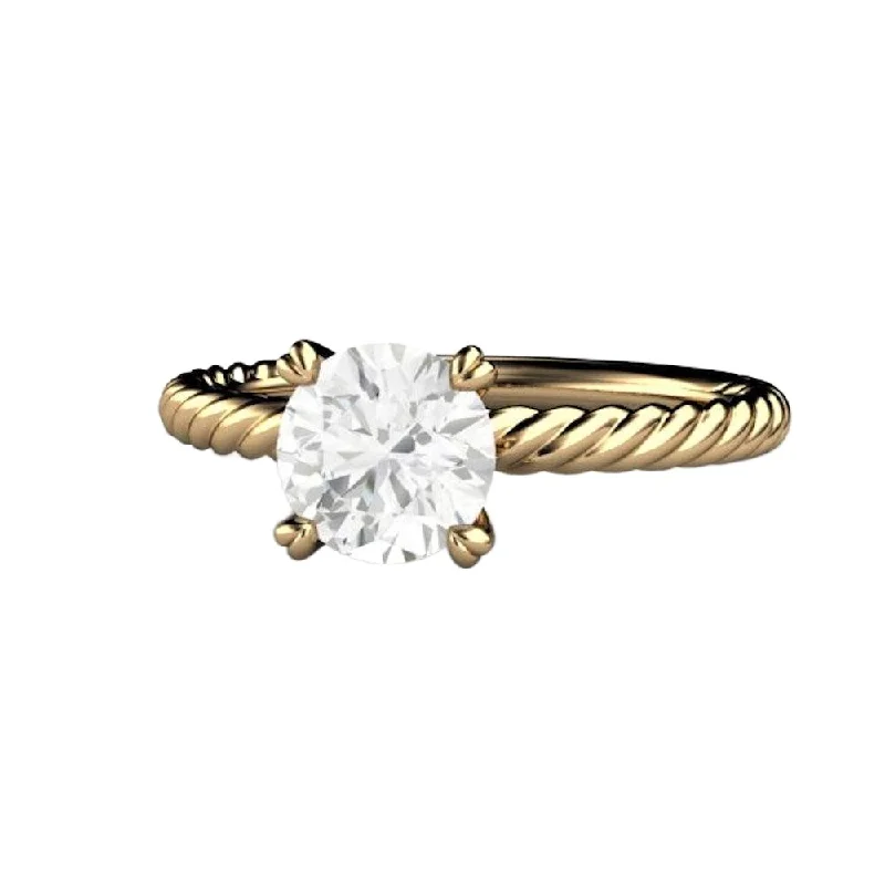 1 Carat Moissanite Solitaire Engagement Ring with Rope Twisted Band