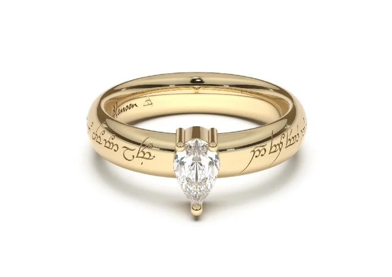 Pear Classic Elvish Engagement Ring, Yellow Gold