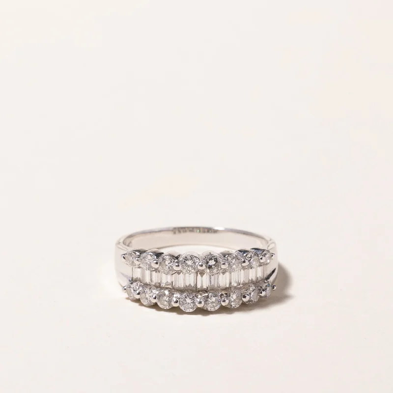 18k White Gold 3 Row Diamond Ring | 1.00ctw | SZ 7