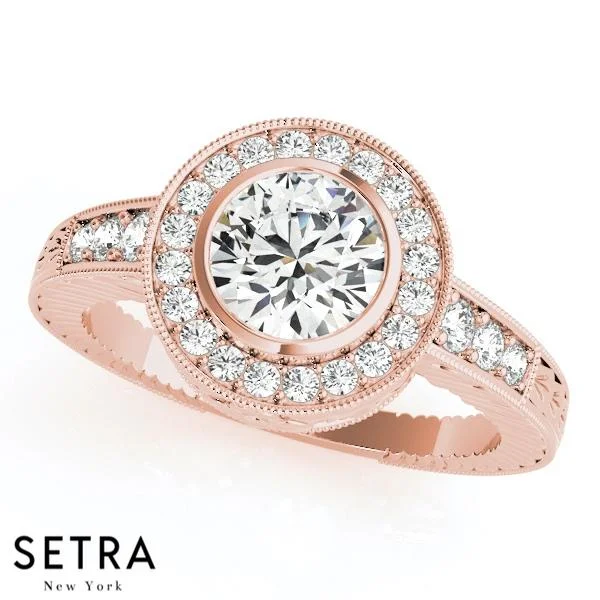 Vera Round Milgrain Halo Engagement Ring