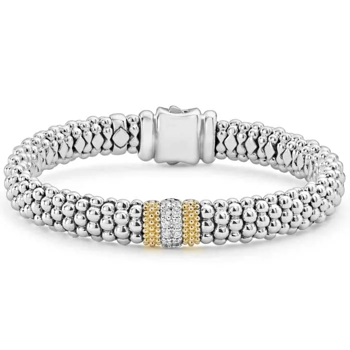 LAGOS Caviar Lux Single Station Diamond Caviar Bracelet in Sterling Silver and 18kt Yellow Gold