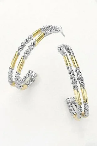 14K Gold Two Tone Double Braided Hoop Earrings