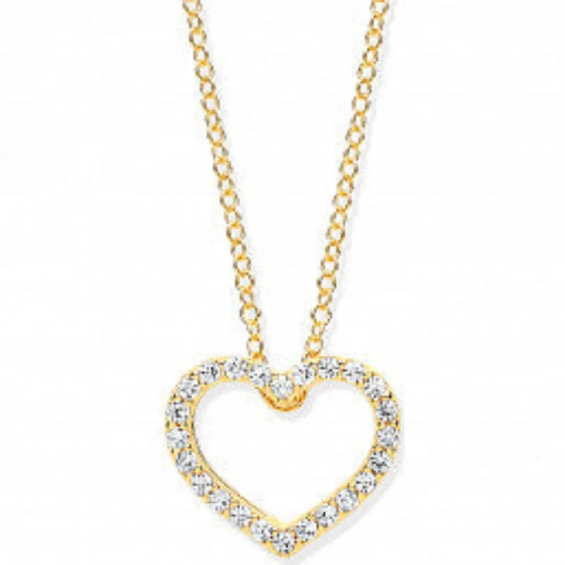 Cubic Zirconia Heart Necklace - 9ct Yellow Gold