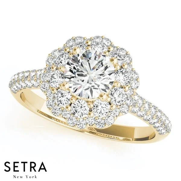 DIAMOND ENGAGEMENT HALO 14K GOLD RING