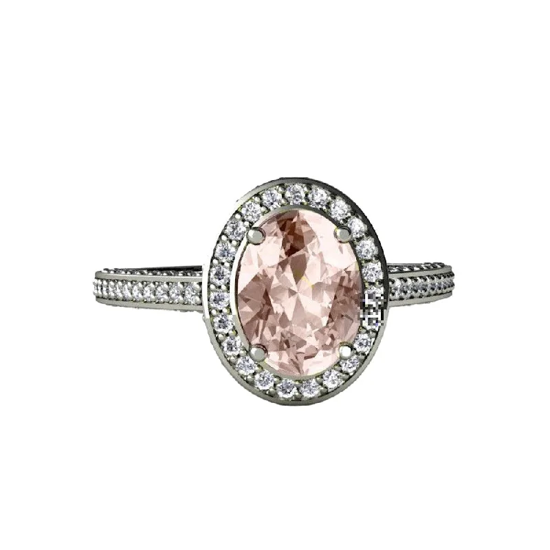 Morganite Oval Halo Engagement Ring with Diamonds