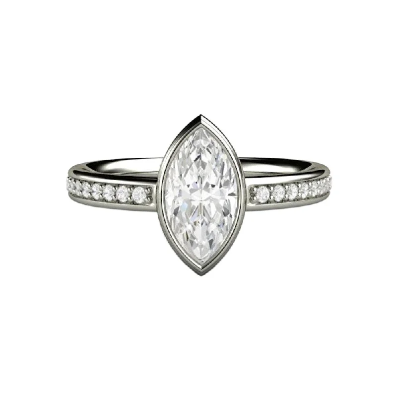 Marquise Cut Moissanite Engagement Ring Bezel Set Solitaire