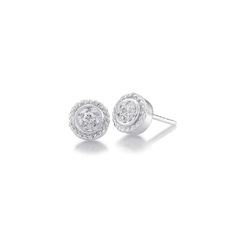 Bling! Diamond Round Milgrain Stud Earring in Sterling Silver