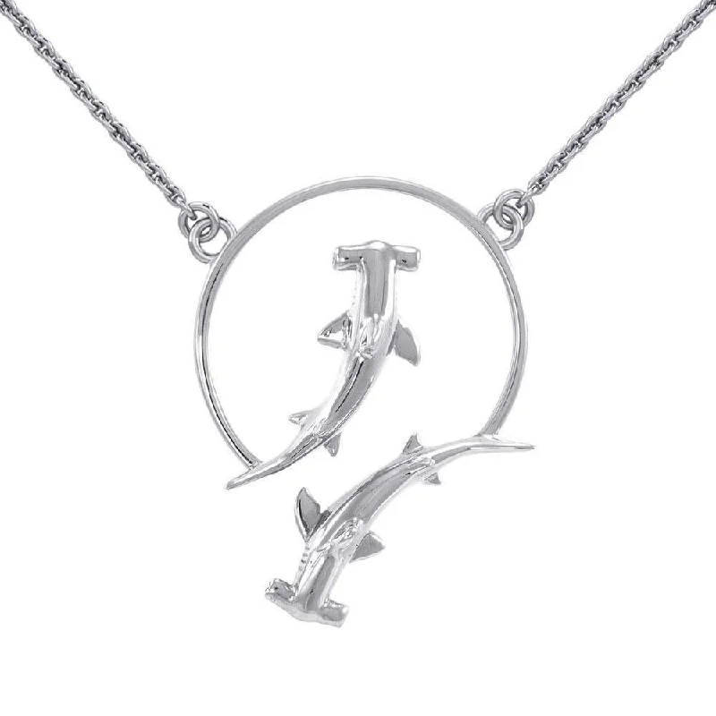 Double Hammerhead Shark Sterling Silver Necklace TNC434