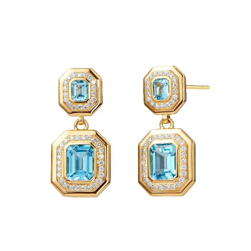 Blue Topaz Diamond Geometrix Earrings