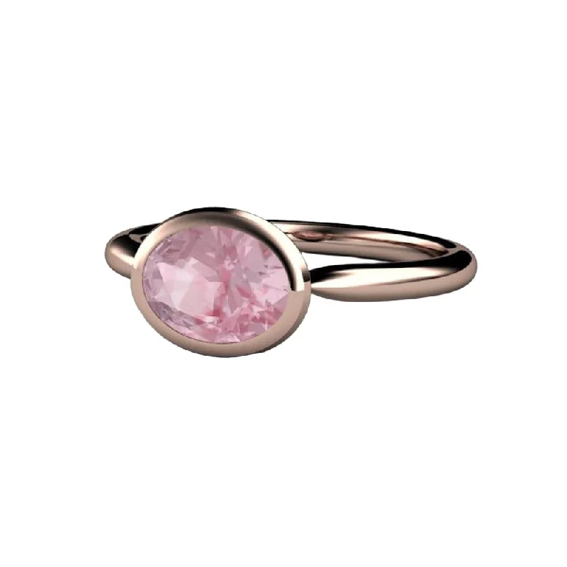 Oval Bezel Set Light Pink Sapphire Solitaire Engagement Ring