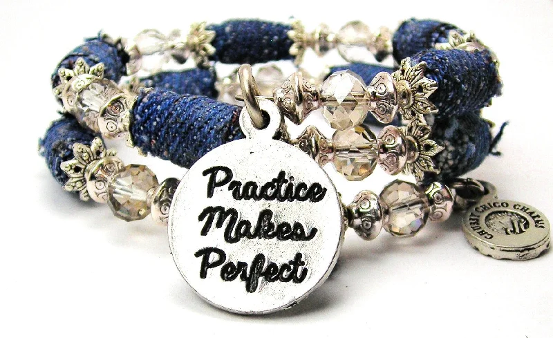 Practice Makes Perfect Blue Jean Beaded Wrap Bracelet