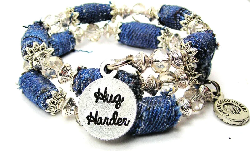 Hug Harder Blue Jean Beaded Wrap Bracelet