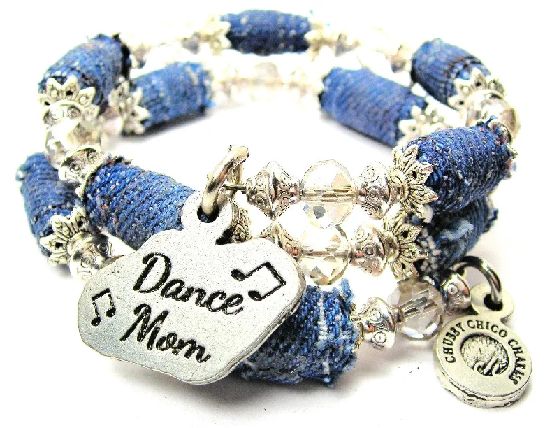 Dance Mom With Music Notes Blue Jean Beaded Wrap Bracelet