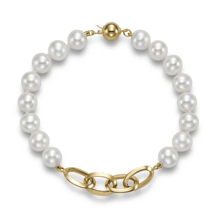 Mastoloni 7" 7.5-8mm Freshwater Cultured Pearl "Link" Bracelet in 14K Yellow Gold