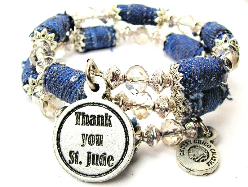 Thank You St Jude Blue Jean Beaded Wrap Bracelet