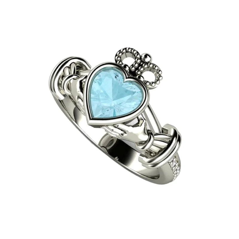 Aquamarine Claddagh Ring Irish Engagement Ring or Promise Ring