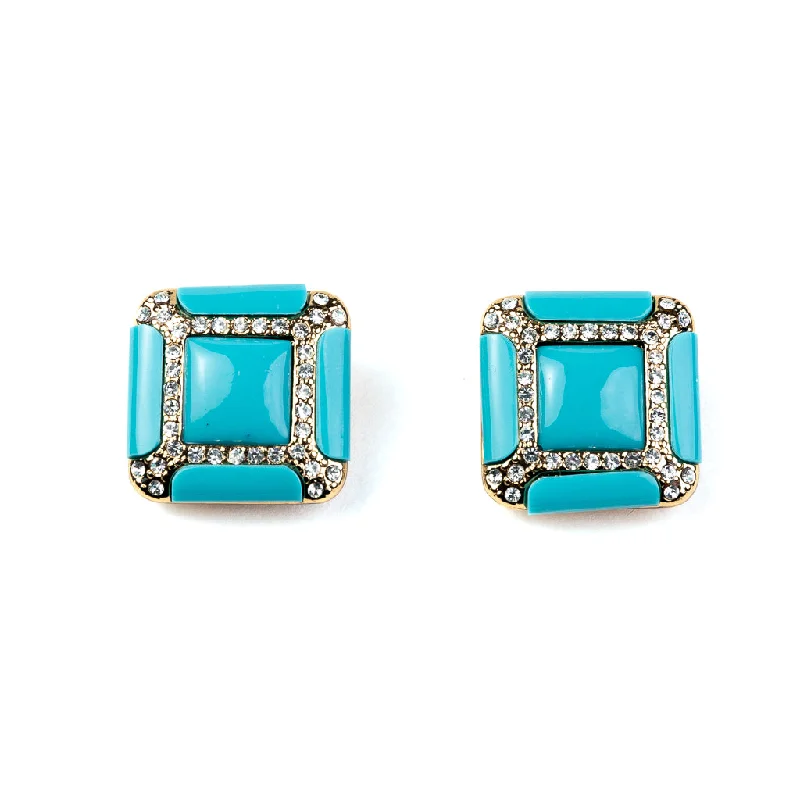 Turquoise Square Clip Earrings