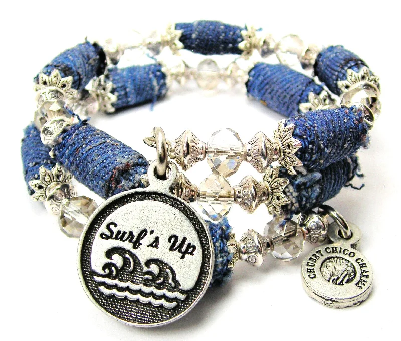 Surf's Up Blue Jean Beaded Wrap Bracelet