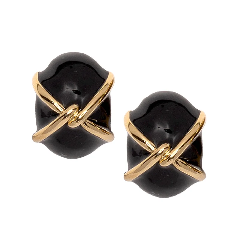 "X" Black Button Clip Earring