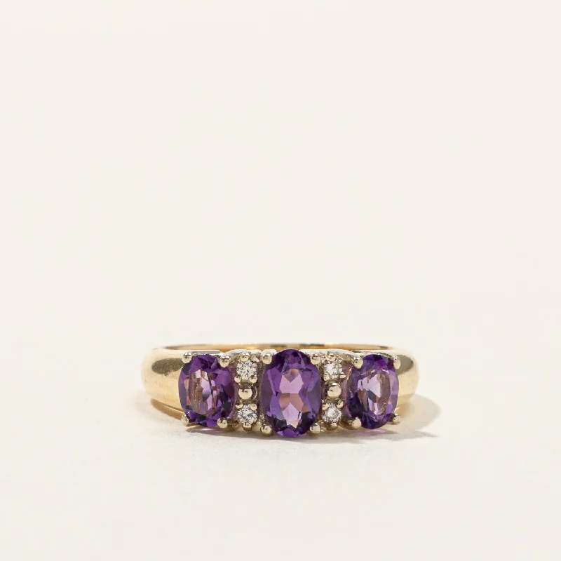 Three Stone Amethyst & Diamond Ring | 0.75ctw | 0.04ctw | SZ 5.75 |