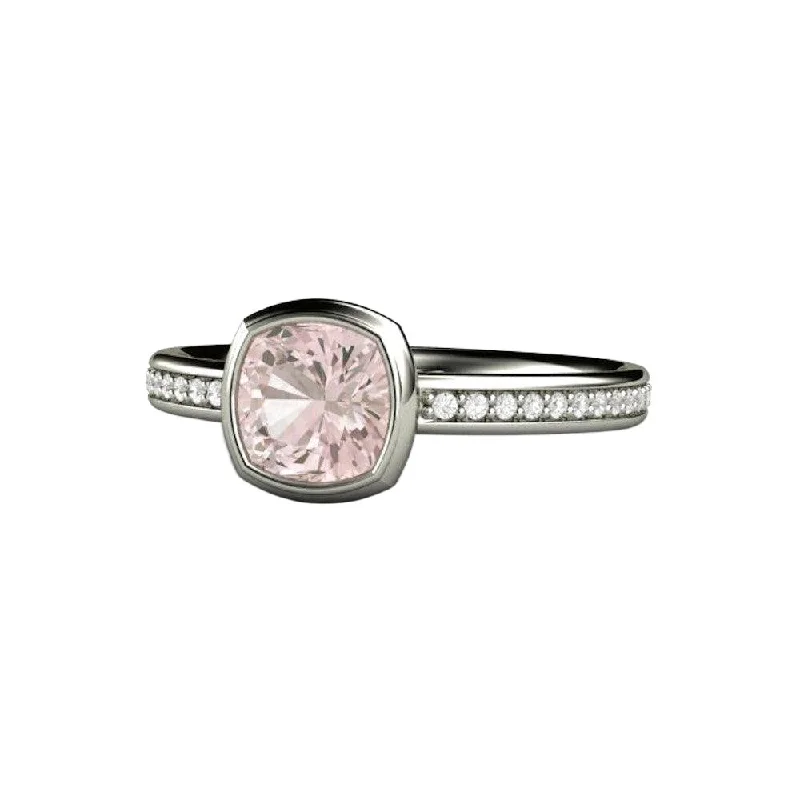 Pink Sapphire Engagement Ring Bezel Set with Diamond Accents