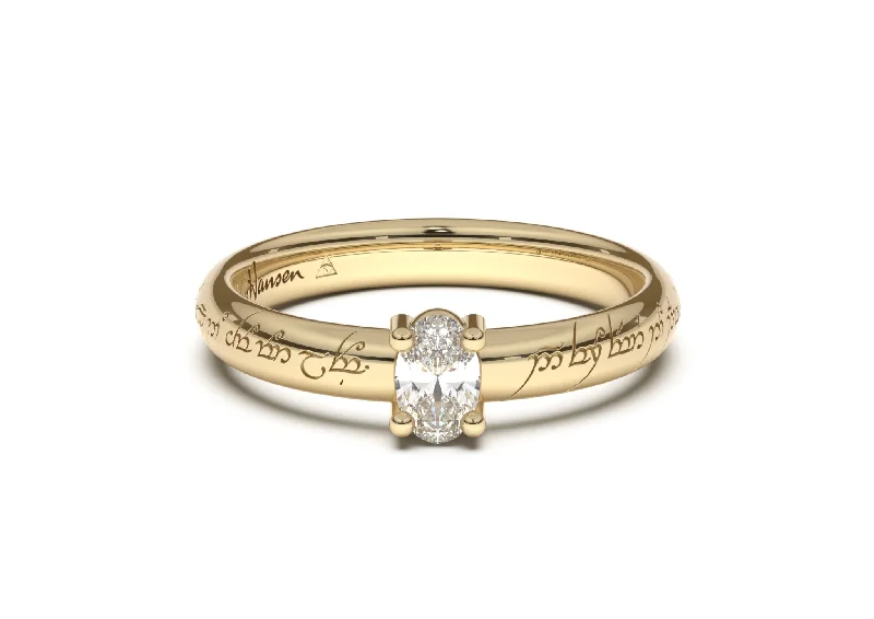 Oval Contemporary Slim Elvish Engagement Ring, Yellow Gold