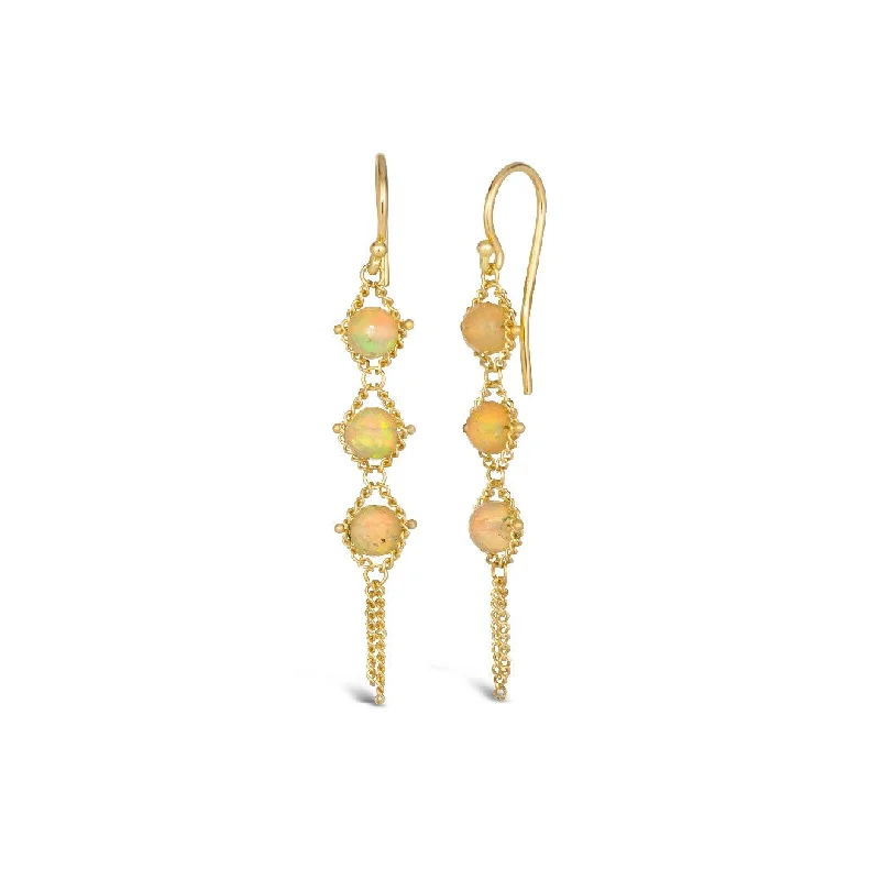 Amáli Faceted Ethiopian Opal Textile Drop Earrings