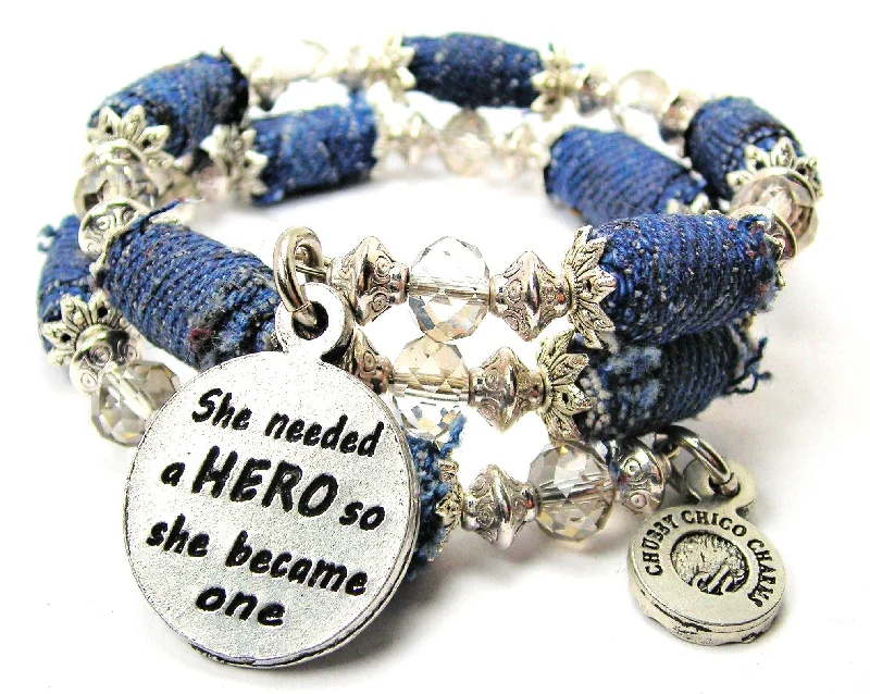 She Needed A Hero So She Became One Blue Jean Beaded Wrap Bracelet