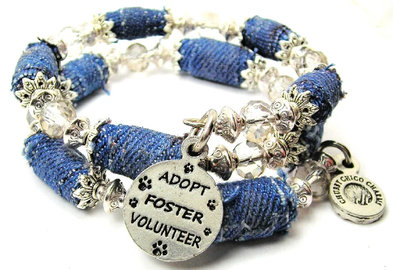 Adopt Foster Volunteer Blue Jean Beaded Wrap Bracelet