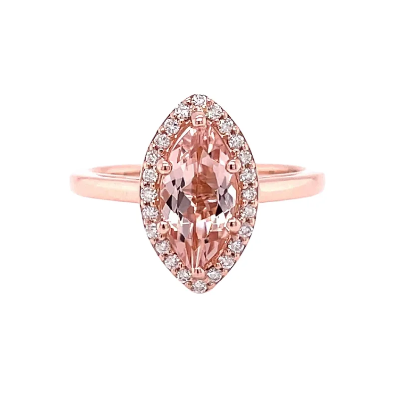 Morganite Marquise Cut Halo Engagement Ring