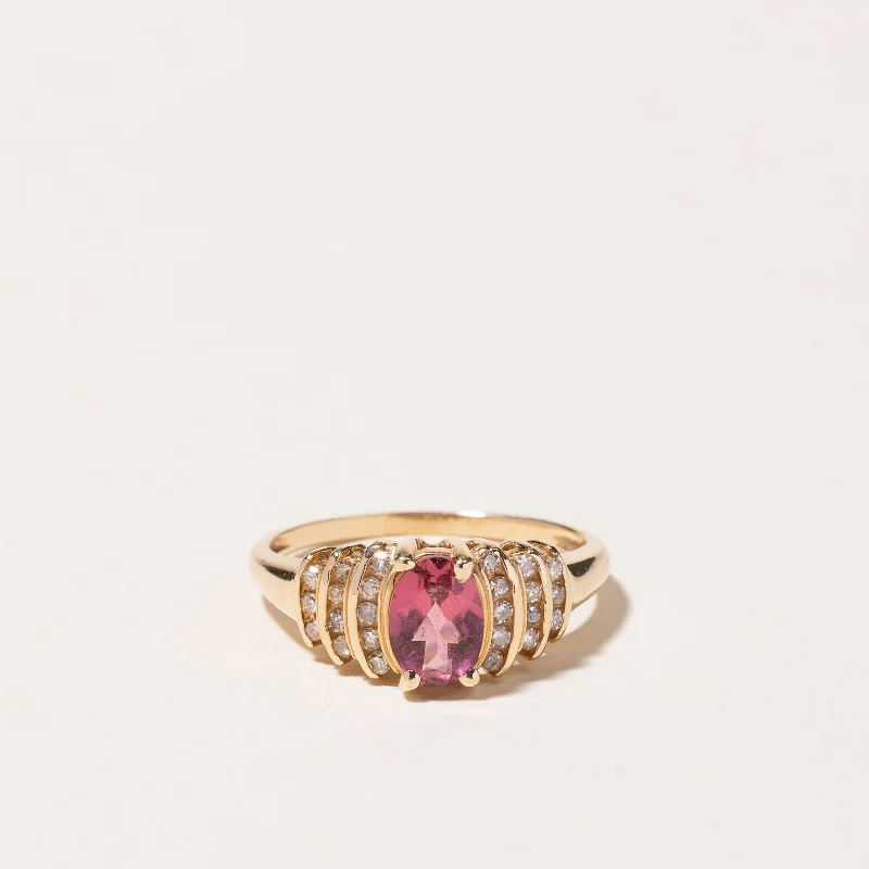 14k Yellow Gold Pink Tourmaline & Diamond Ring | 0.60ct, 0.19ctw | SZ 6.75