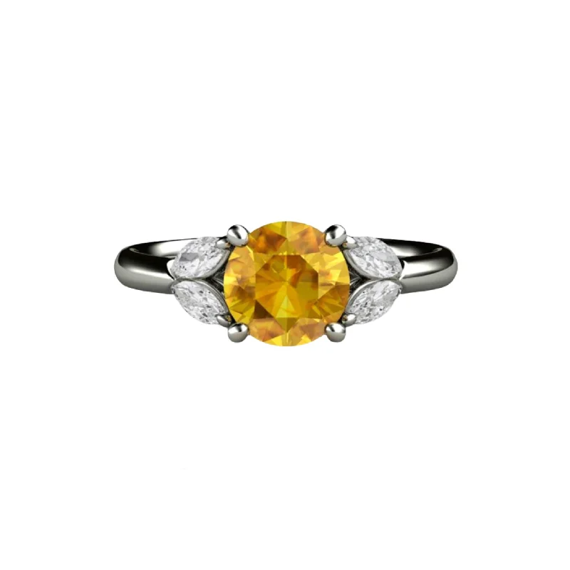 Yellow Sapphire Engagement Ring with Marquise Diamonds