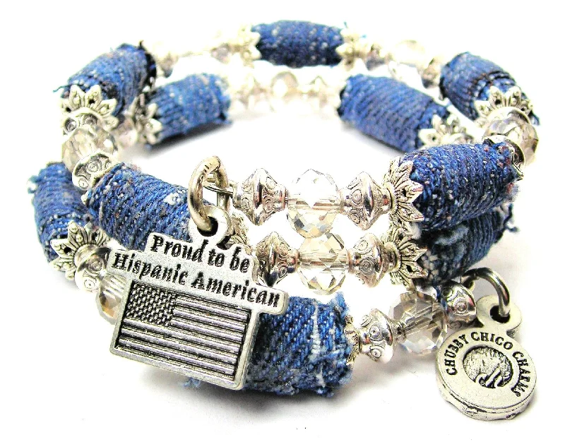 Proud To Be Hispanic American Blue Jean Beaded Wrap Bracelet