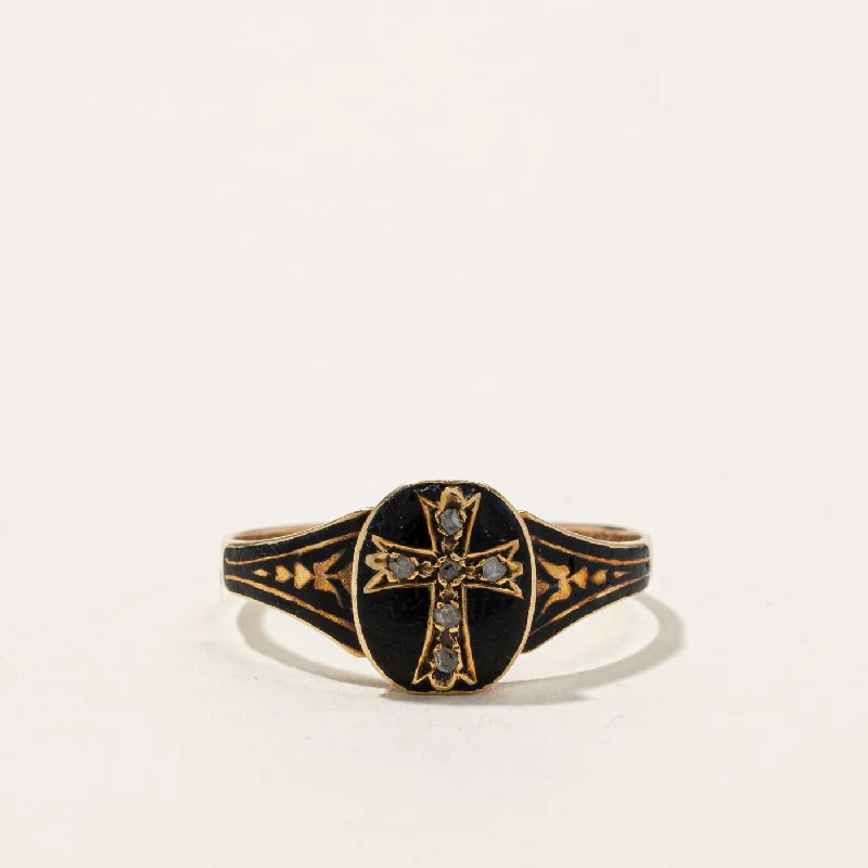 1924 Birmingham Mourning 15k Gold Ring | 0.03ctw | SZ 8 |