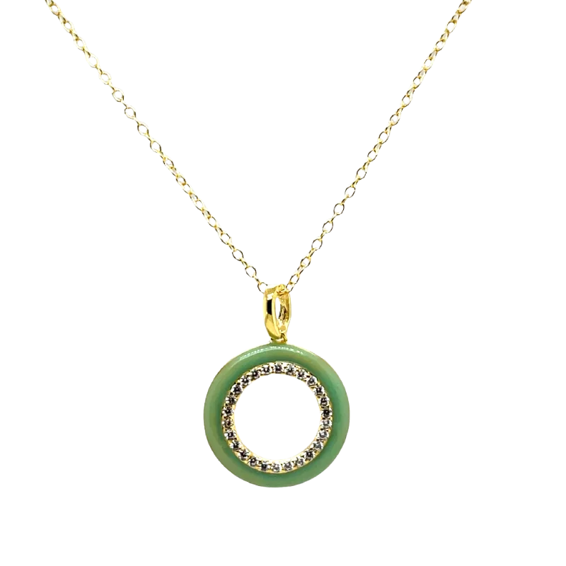 SMALTO - Silver 925 Gold Plated & Light Green Enamel Pendant Necklace