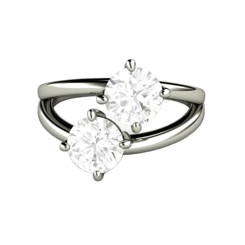 Two Stone Moissanite Engagement Ring | Duo Style with Forever One Moissanite