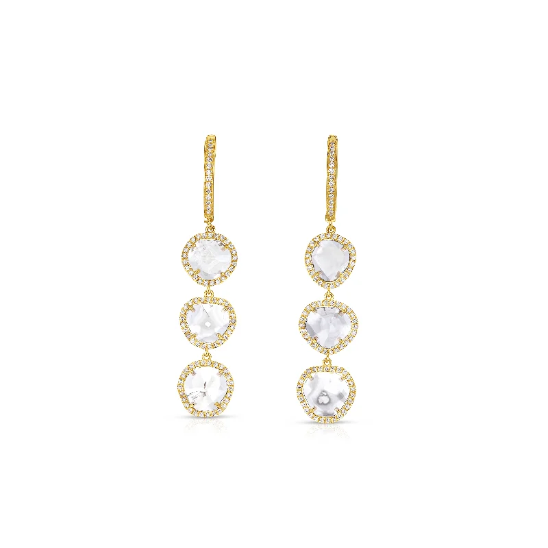 Tara Mikolay Raw Diamond Triple Slice Earrings with Halo