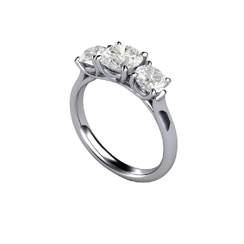 Moissanite 3 Stone Engagement Ring with Forever One Moissanite