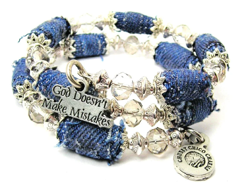 God Doesn't Make Mistakes Blue Jean Beaded Wrap Bracelet