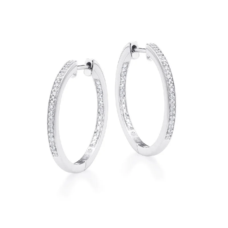 Bling! Diamond Hoop Earring 1" Diameter in Sterling Silver