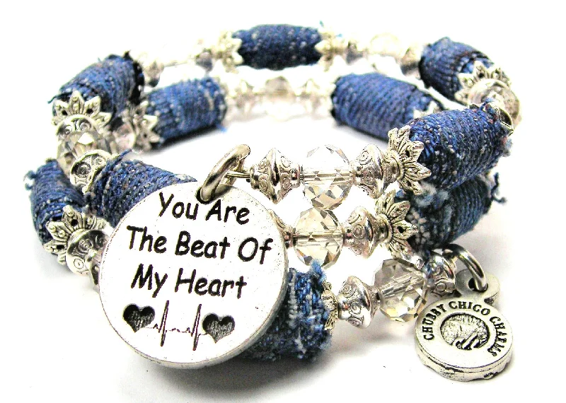 You Are The Beat Of My Heart Blue Jean Beaded Wrap Bracelet