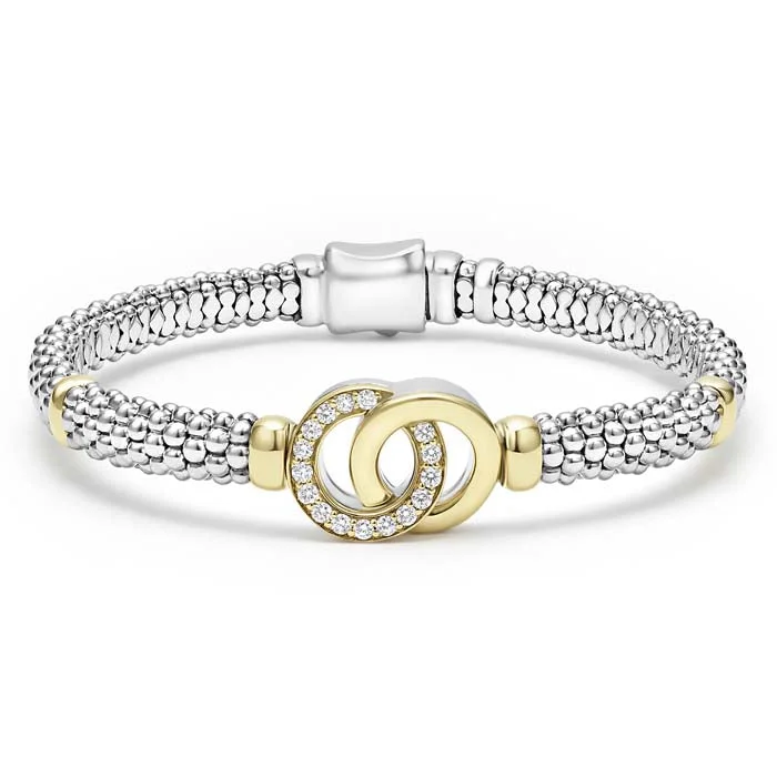 LAGOS Signature Caviar Diamond Interlocking Bracelet in Sterling Silver and 18K Yellow Gold