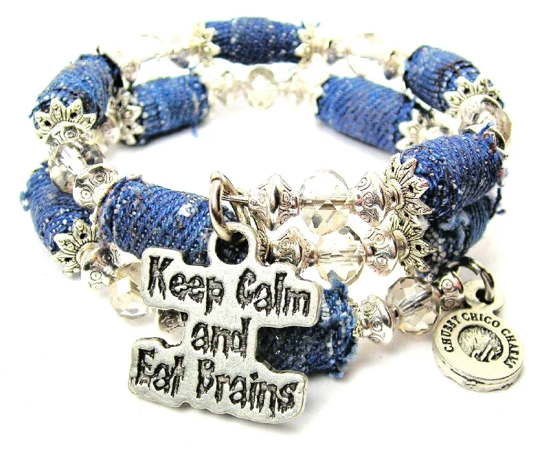 Keep Calm And Eat Brains Blue Jean Beaded Wrap Bracelet