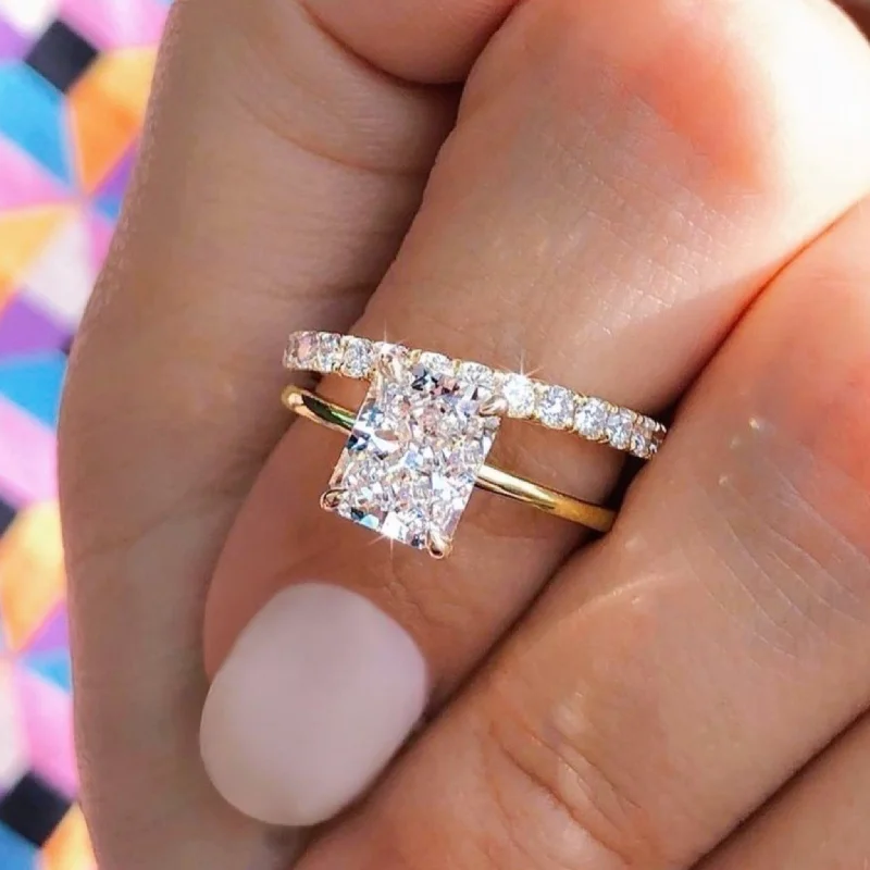 Radiant Cut Diamond Solitaire and Band