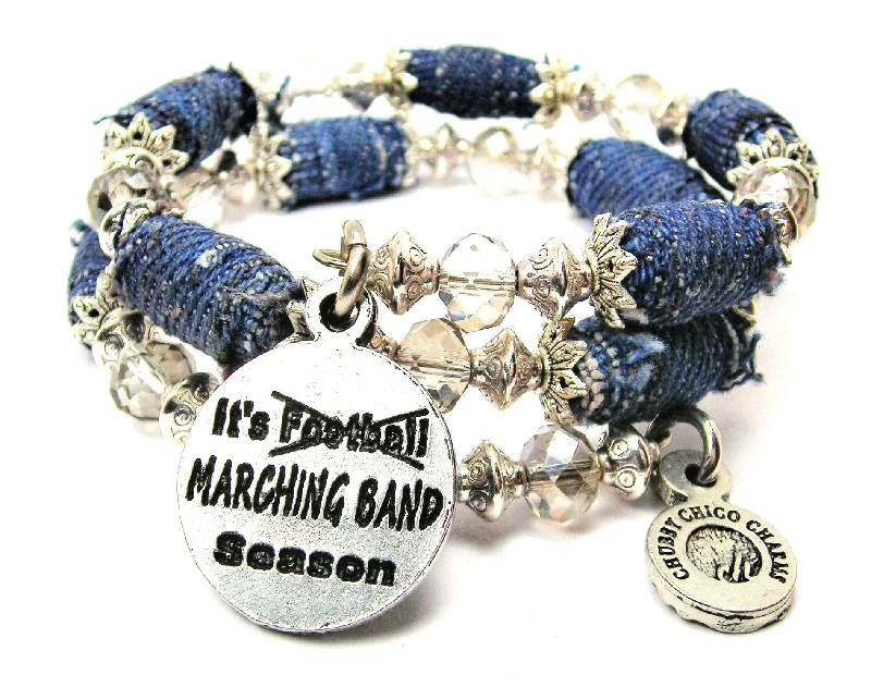 It's Marching Band Season Blue Jean Beaded Wrap Bracelet