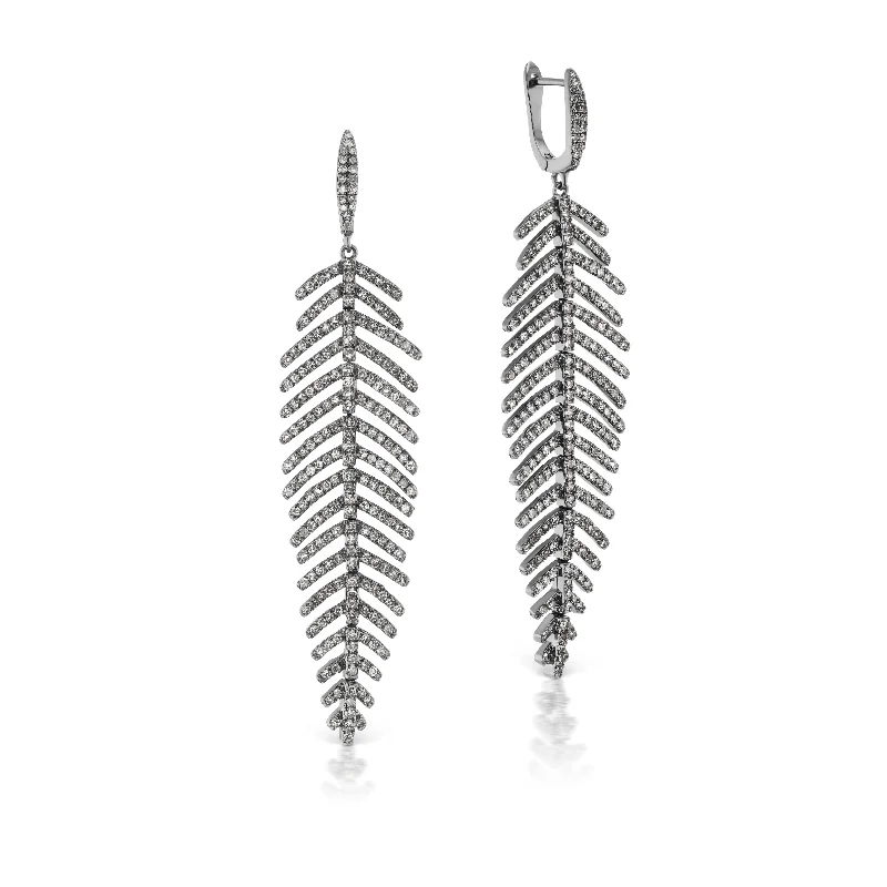 Tara Mikolay Long Diamond Feather Earrings