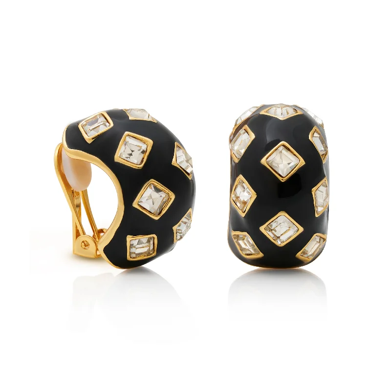 Gold & Black Huggie Hoop Clip-On Earring